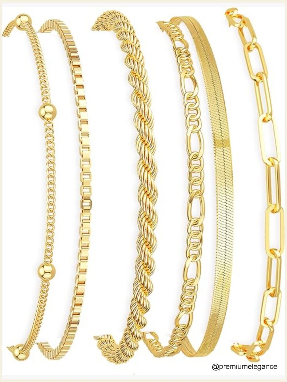 14K Gold Plated Thin Stackable Bracelets Set with Extender